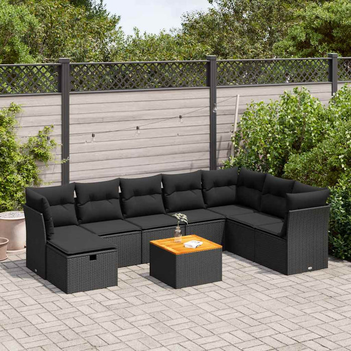 Set mobilier de grădină cu perne, 9 piese, negru, poliratan WALTI