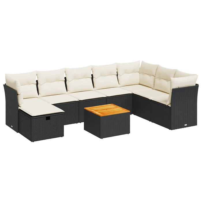 Set mobilier de grădină cu perne, 9 piese, negru, poliratan - WALTI WALTI
