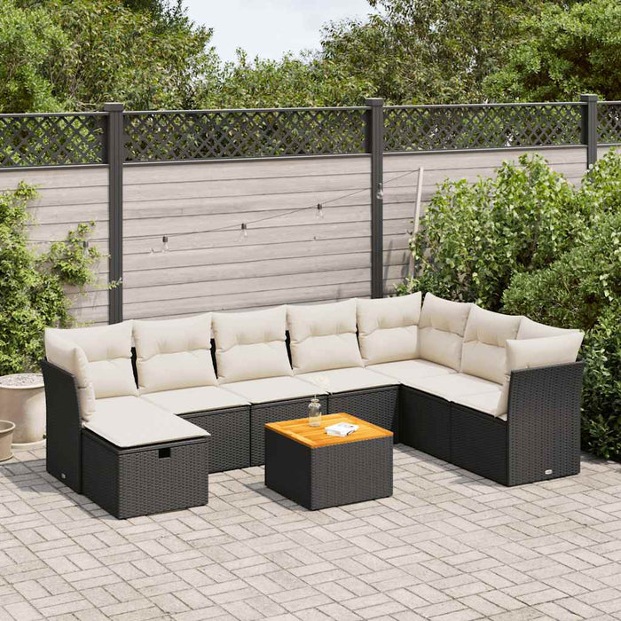 Set mobilier de grădină cu perne, 9 piese, negru, poliratan - WALTI WALTI