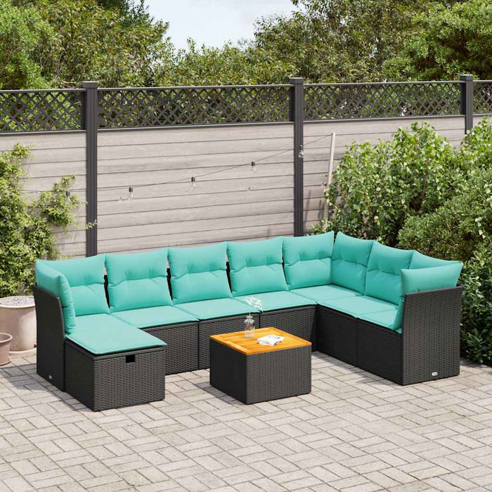 Set mobilier de grădină cu perne, 9 piese, negru, poliratan WALTI