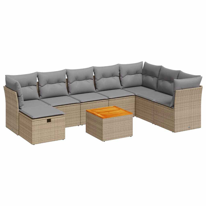 Set canapele de grădină, 9 piese, cu perne, bej, poliratan - WALTI WALTI