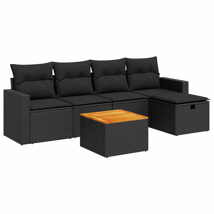 Set mobilier de grădină cu perne, 6 piese, negru, poliratan - WALTI WALTI