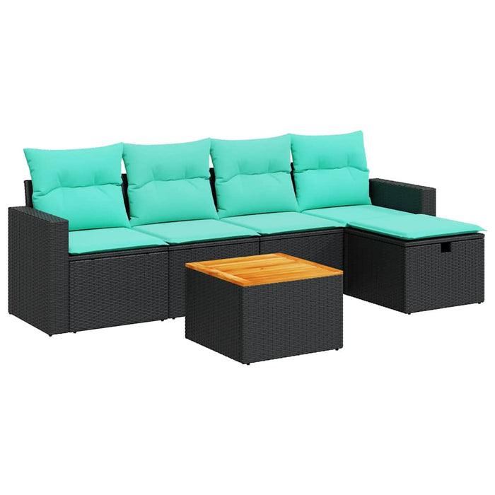 Set mobilier de grădină cu perne, 6 piese, negru, poliratan WALTI