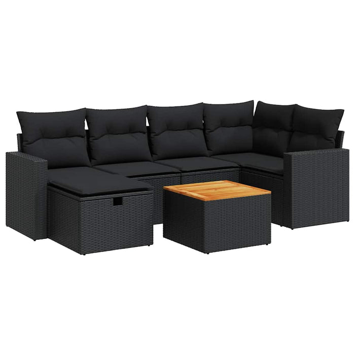 Set canapele de grădină cu perne, 7 piese, negru, poliratan - WALTI WALTI