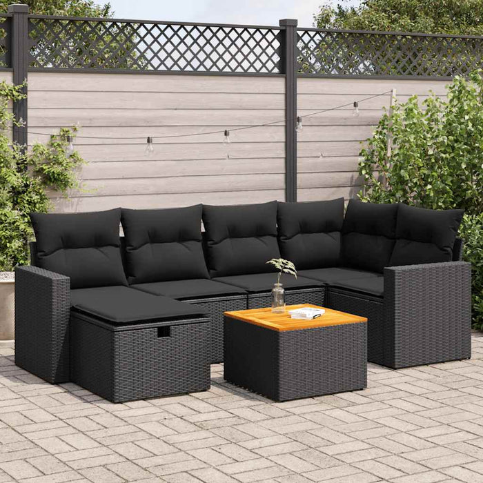 Set canapele de grădină cu perne, 7 piese, negru, poliratan - WALTI WALTI