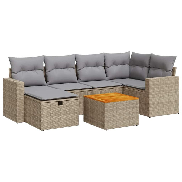 Set canapele de grădină, 7 piese, cu perne, bej, poliratan WALTI