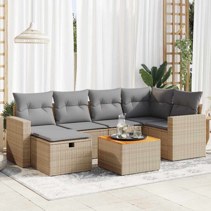 Set canapele de grădină, 7 piese, cu perne, bej, poliratan WALTI