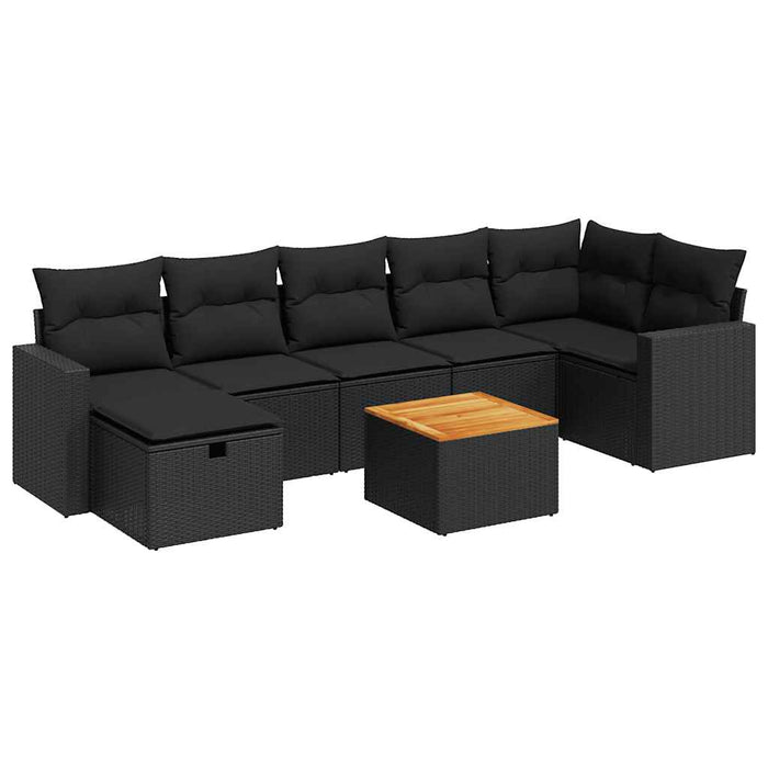 Set mobilier de grădină cu perne, 8 piese, negru, poliratan WALTI