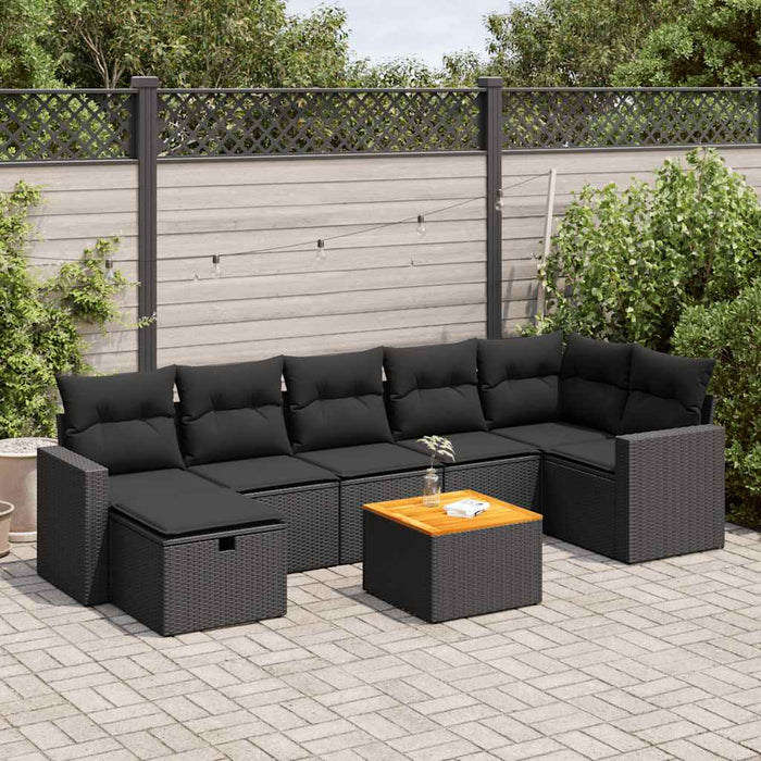 Set mobilier de grădină cu perne, 8 piese, negru, poliratan WALTI