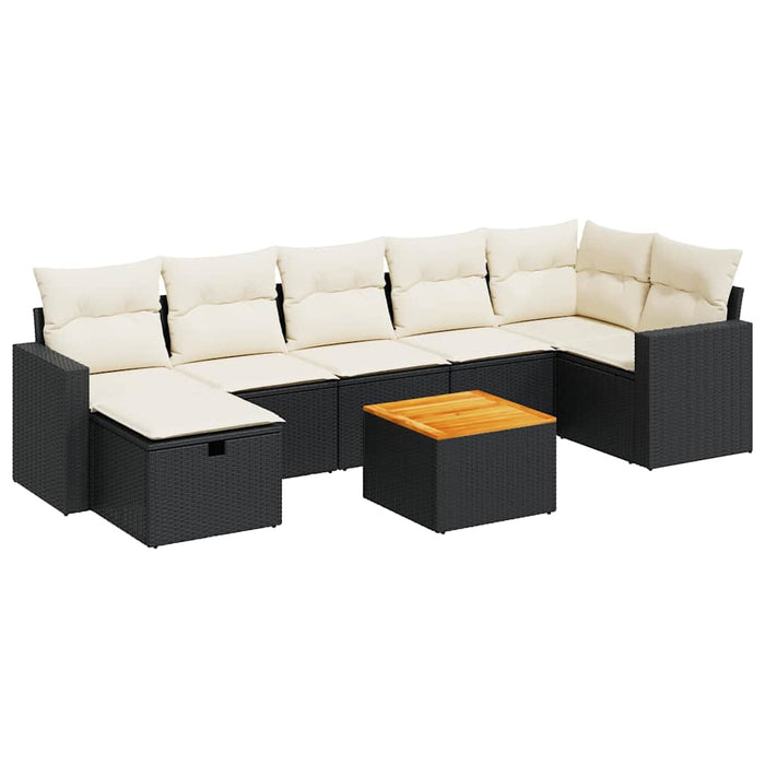 Set mobilier de grădină cu perne, 8 piese, negru, poliratan WALTI