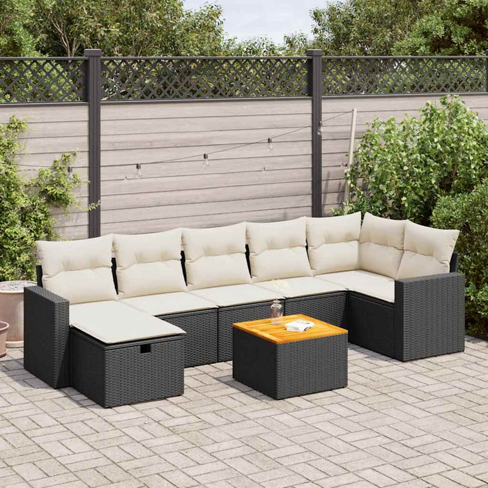 Set mobilier de grădină cu perne, 8 piese, negru, poliratan WALTI