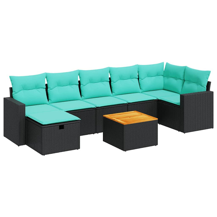 Set mobilier de grădină cu perne, 8 piese, negru, poliratan - WALTI WALTI