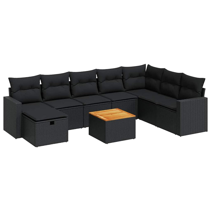 Set mobilier de grădină cu perne, 9 piese, negru, poliratan - WALTI WALTI