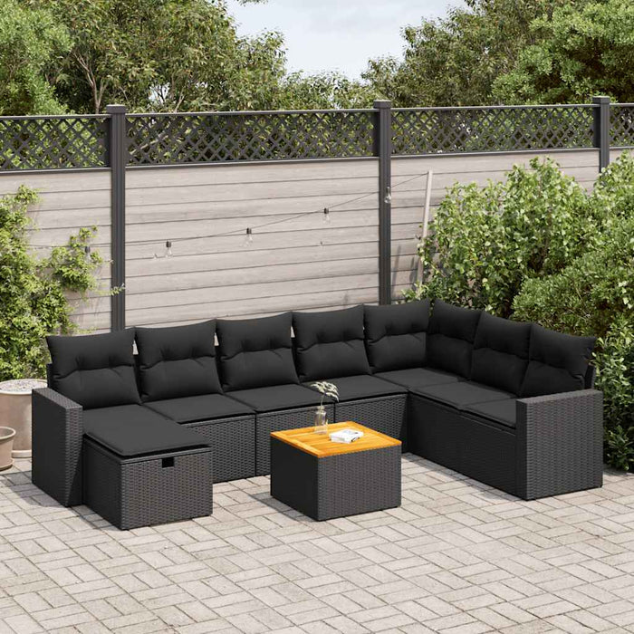 Set mobilier de grădină cu perne, 9 piese, negru, poliratan - WALTI WALTI