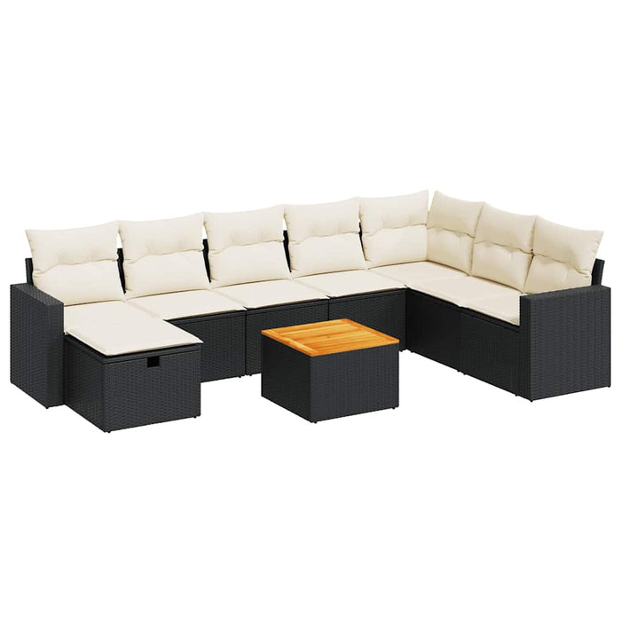 Set mobilier de grădină cu perne, 9 piese, negru, poliratan - WALTI WALTI