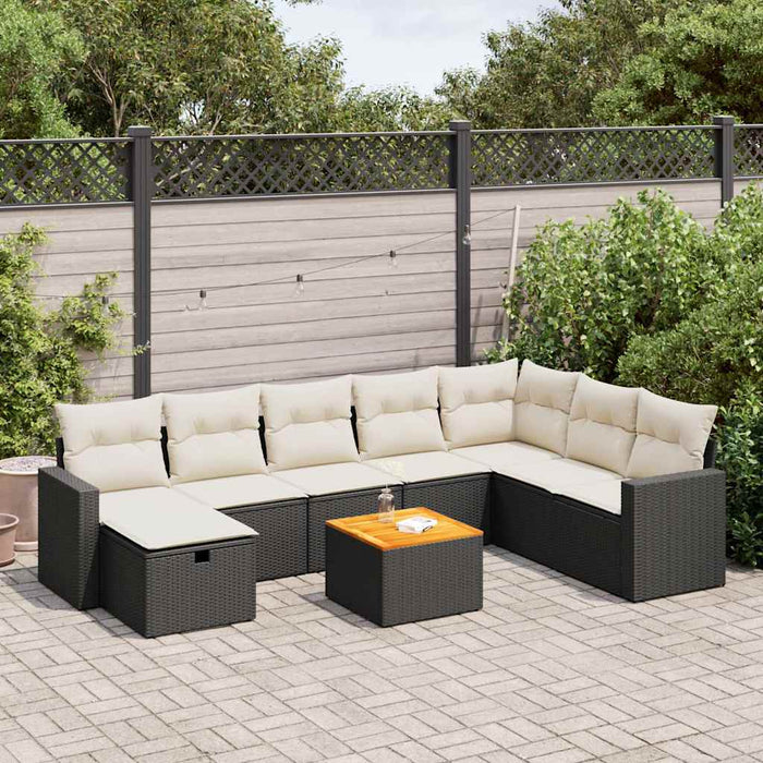 Set mobilier de grădină cu perne, 9 piese, negru, poliratan - WALTI WALTI