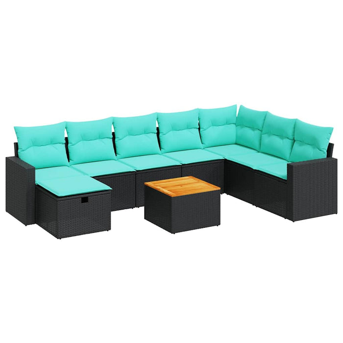 Set mobilier de grădină cu perne, 9 piese, negru, poliratan WALTI