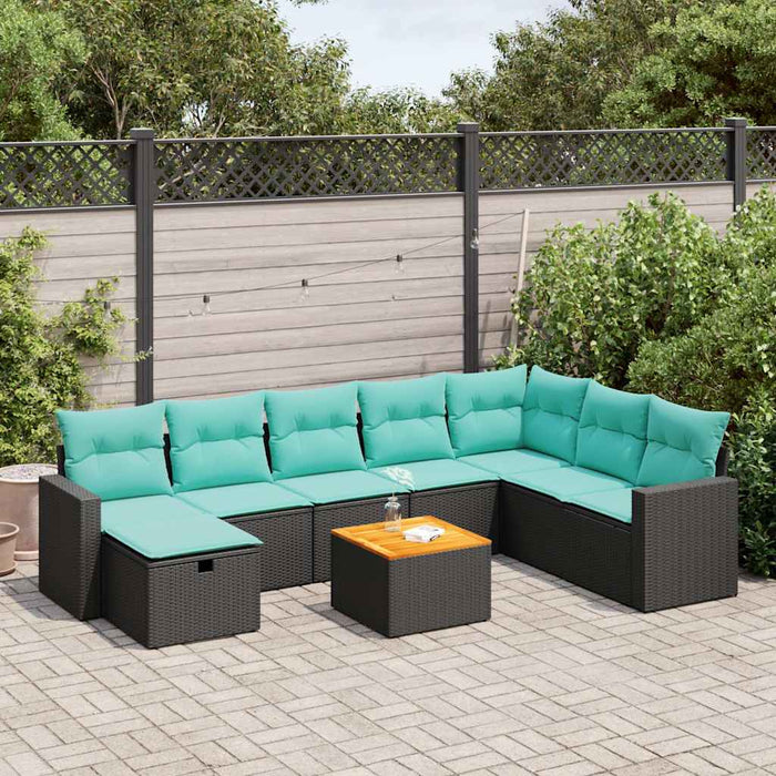 Set mobilier de grădină cu perne, 9 piese, negru, poliratan WALTI