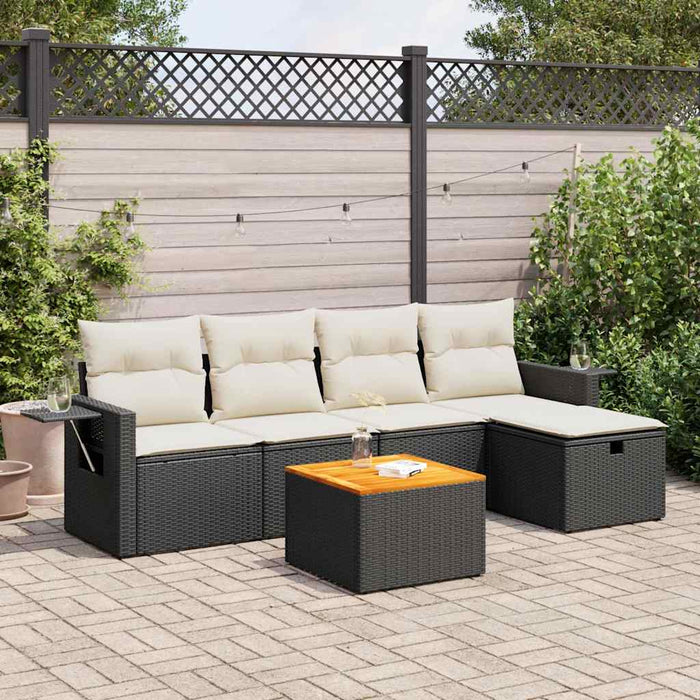 Set mobilier de grădină cu perne, 6 piese, negru, poliratan - WALTI WALTI
