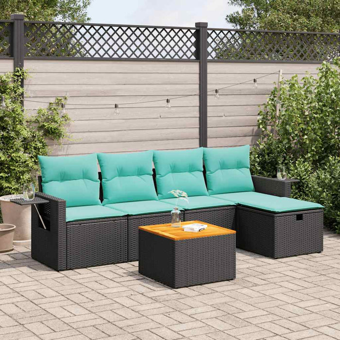 Set mobilier de grădină cu perne, 6 piese, negru, poliratan - WALTI WALTI