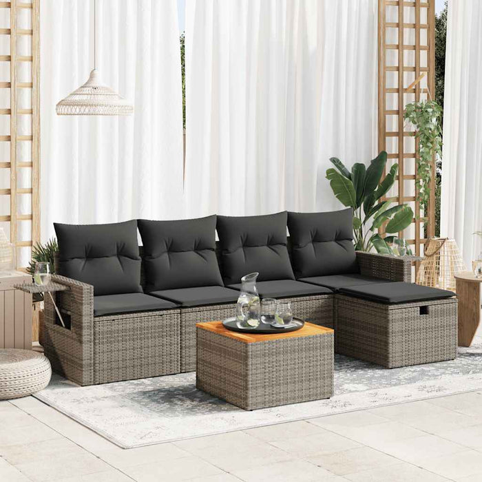 Set mobilier grădină cu perne, 6 piese, gri, poliratan WALTI