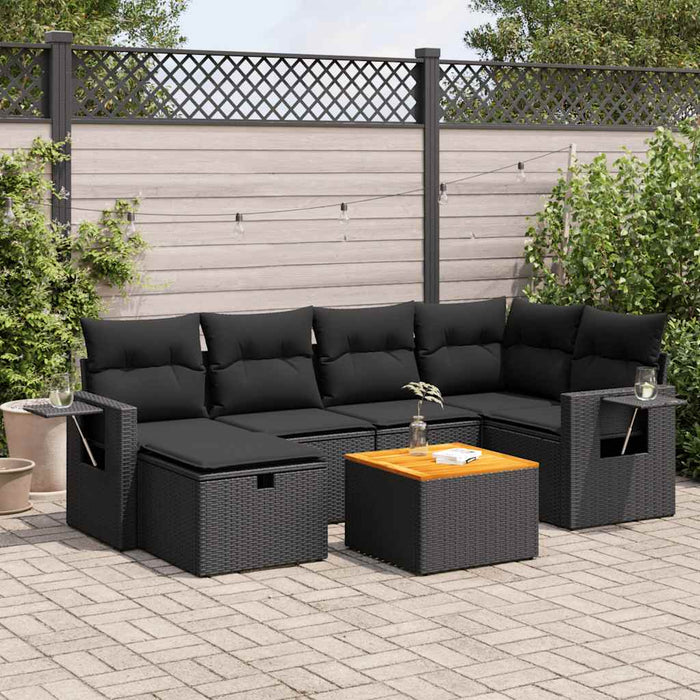 Set canapele de grădină cu perne, 7 piese, negru, poliratan - WALTI WALTI