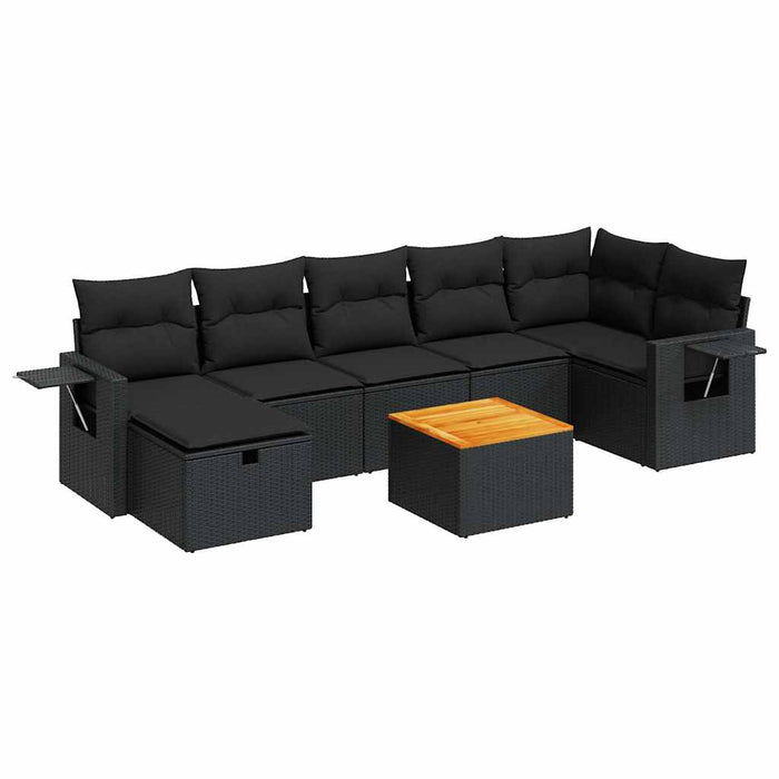 Set mobilier de grădină cu perne, 8 piese, negru, poliratan WALTI