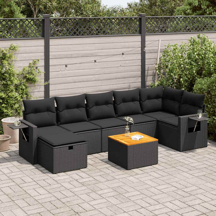 Set mobilier de grădină cu perne, 8 piese, negru, poliratan WALTI