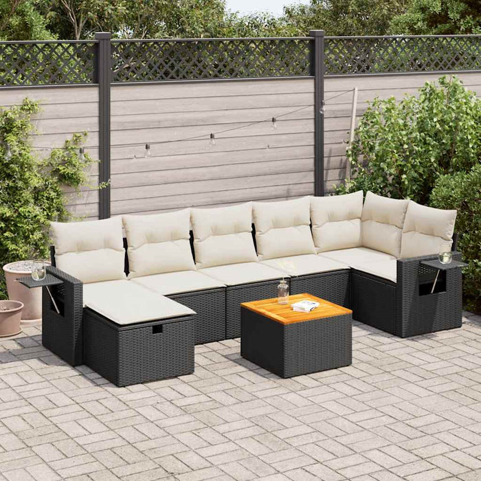 Set mobilier de grădină cu perne, 8 piese, negru, poliratan WALTI