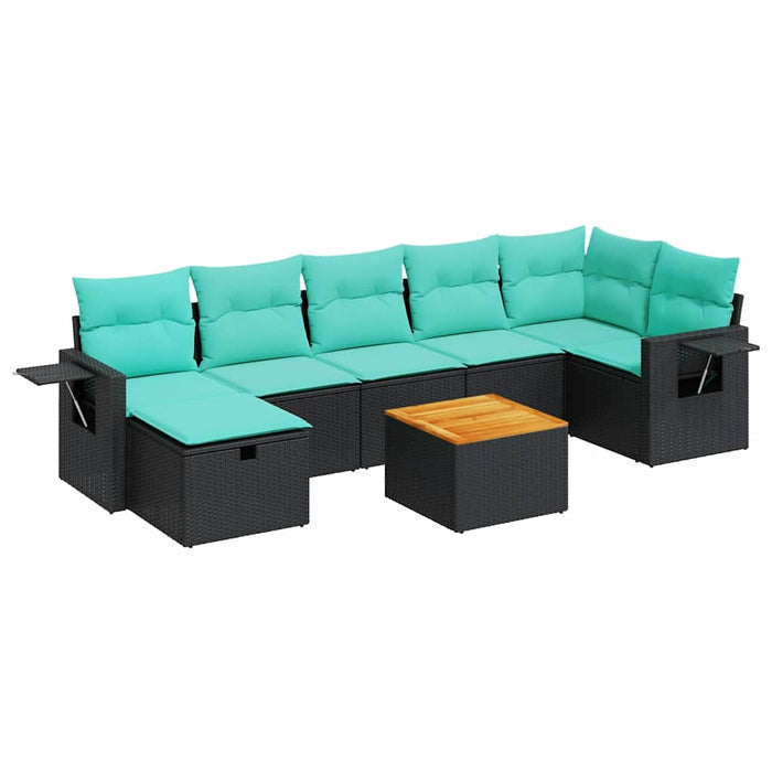Set mobilier de grădină cu perne, 8 piese, negru, poliratan - WALTI WALTI