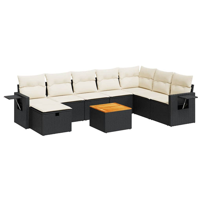 Set mobilier de grădină cu perne, 9 piese, negru, poliratan - WALTI WALTI
