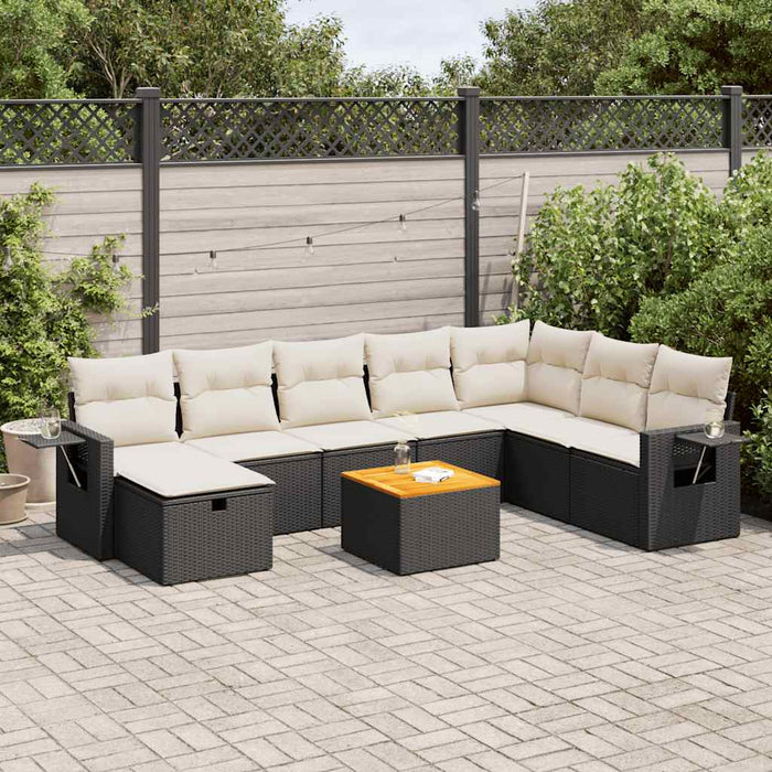 Set mobilier de grădină cu perne, 9 piese, negru, poliratan - WALTI WALTI