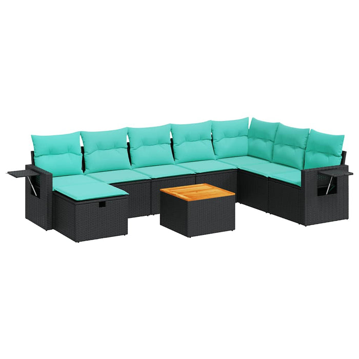 Set mobilier de grădină cu perne, 9 piese, negru, poliratan WALTI