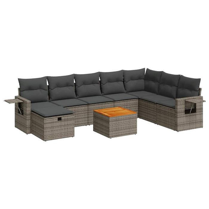 Set canapele de grădină, 9 piese, cu perne, gri, poliratan WALTI