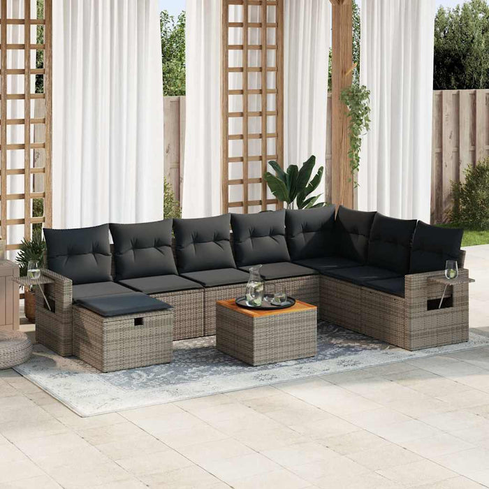 Set canapele de grădină, 9 piese, cu perne, gri, poliratan WALTI