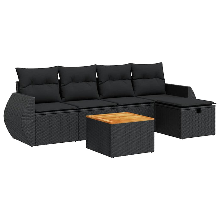 Set mobilier de grădină cu perne, 6 piese, negru, poliratan - WALTI WALTI