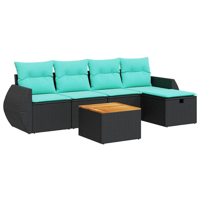 Set mobilier de grădină cu perne, 6 piese, negru, poliratan WALTI