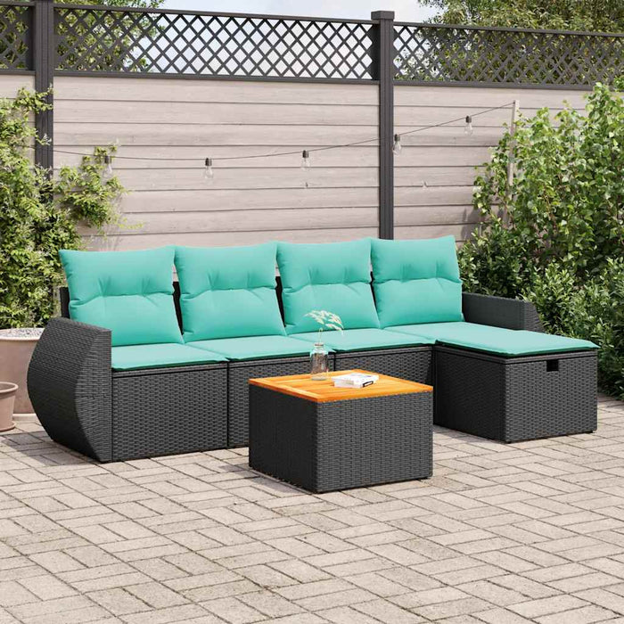 Set mobilier de grădină cu perne, 6 piese, negru, poliratan WALTI