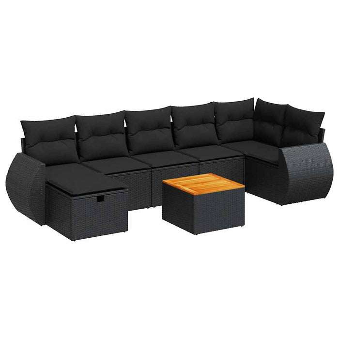Set mobilier de grădină cu perne, 8 piese, negru, poliratan WALTI