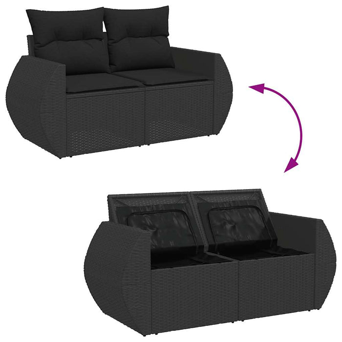 Set mobilier de grădină cu perne, 8 piese, negru, poliratan WALTI