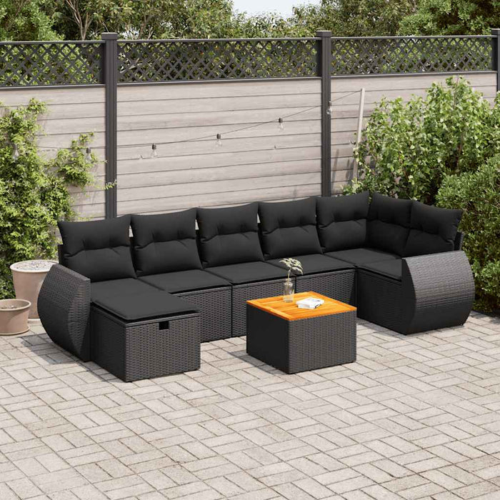 Set mobilier de grădină cu perne, 8 piese, negru, poliratan WALTI