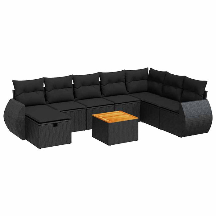 Set mobilier de grădină cu perne, 9 piese, negru, poliratan WALTI
