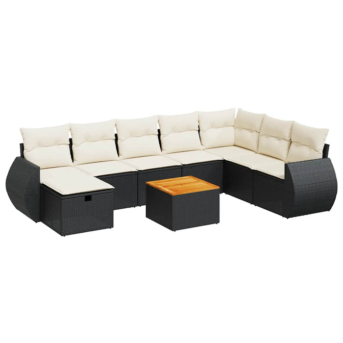 Set mobilier de grădină cu perne, 9 piese, negru, poliratan WALTI