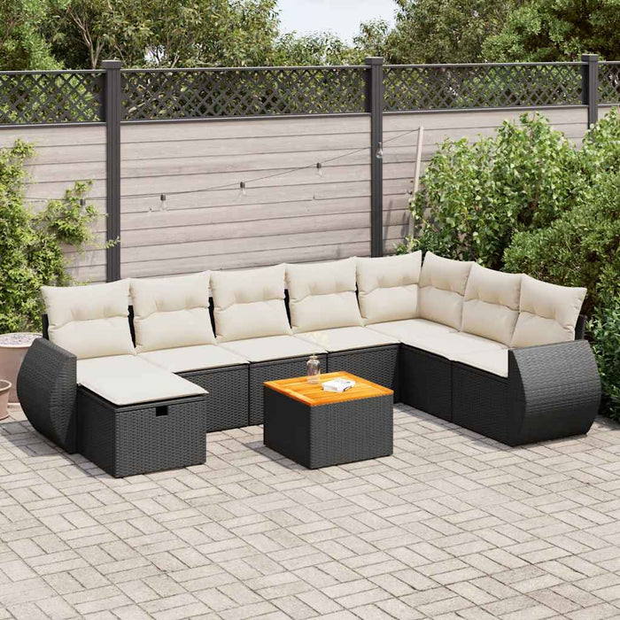 Set mobilier de grădină cu perne, 9 piese, negru, poliratan WALTI