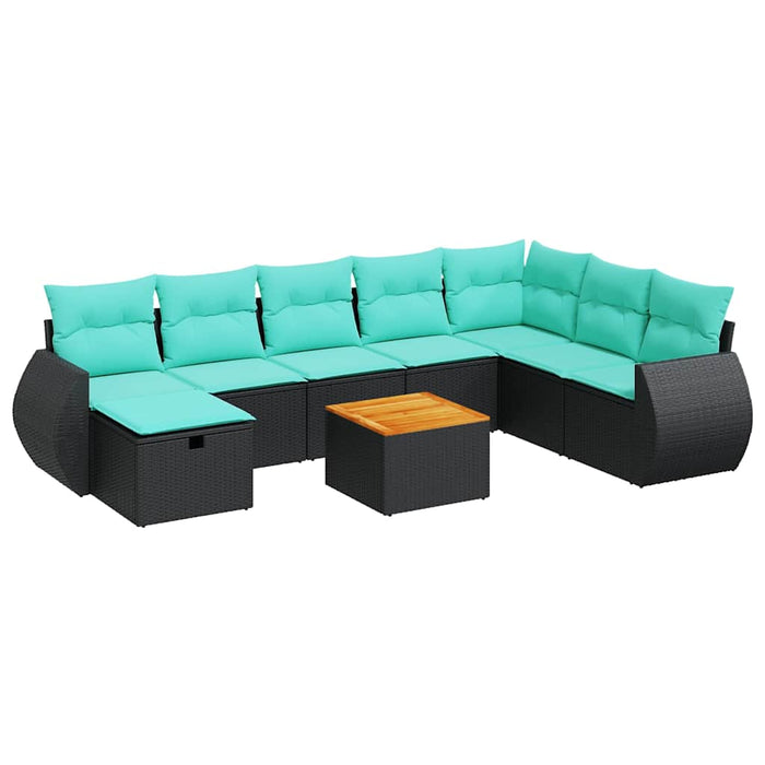 Set mobilier de grădină cu perne, 9 piese, negru, poliratan WALTI