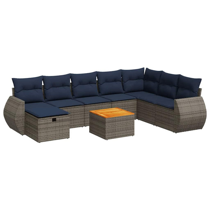 Set canapele de grădină, 9 piese, cu perne, gri, poliratan - WALTI WALTI