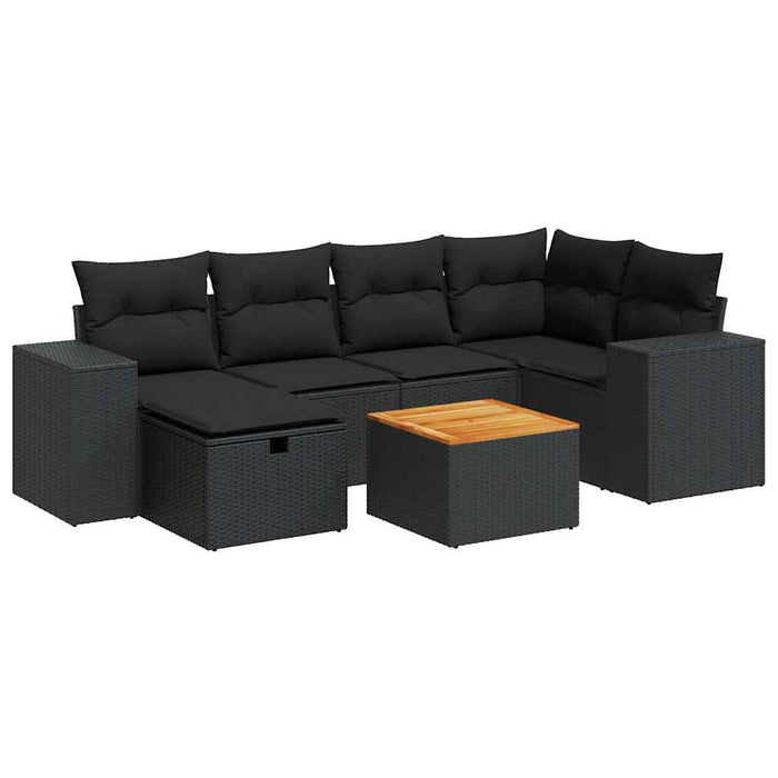 Set canapele de grădină cu perne, 7 piese, negru, poliratan - WALTI WALTI