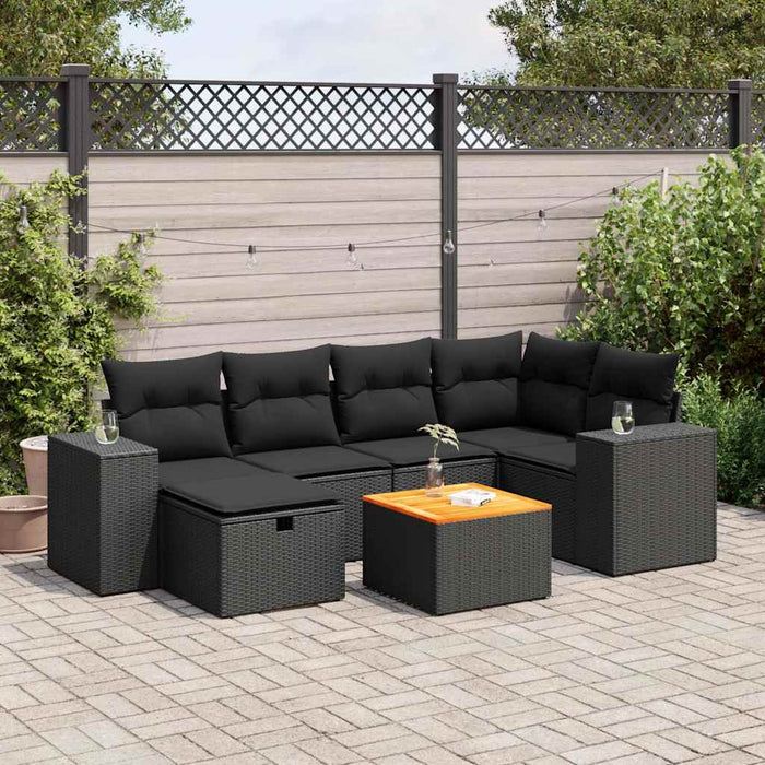 Set canapele de grădină cu perne, 7 piese, negru, poliratan - WALTI WALTI