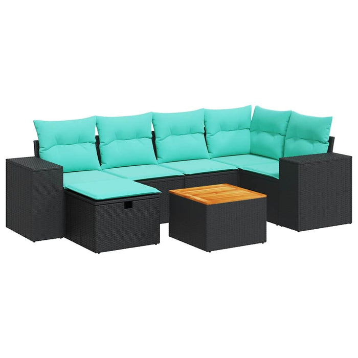 Set canapele de grădină cu perne, 7 piese, negru, poliratan WALTI