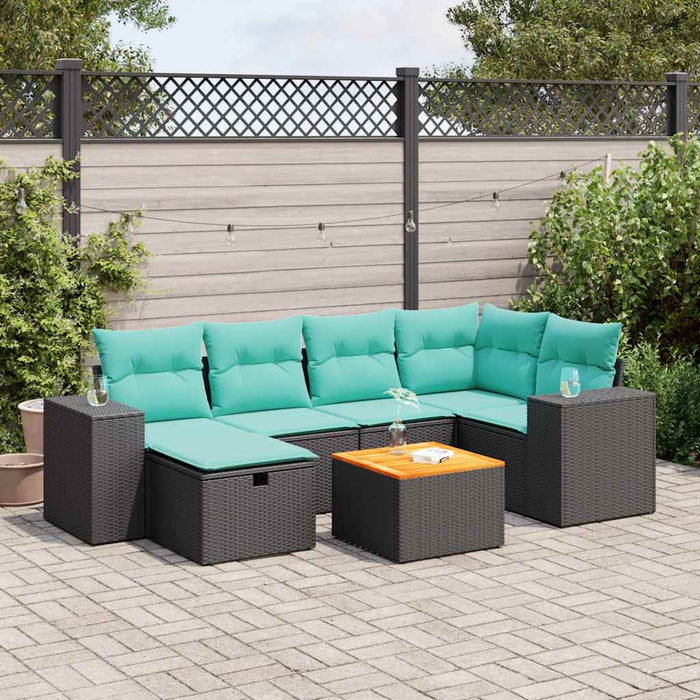 Set canapele de grădină cu perne, 7 piese, negru, poliratan WALTI